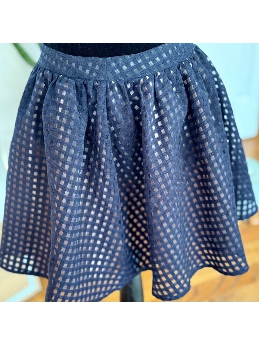 Lush Mini Skirt Semi-Mesh Navy Blue/Beige Lined Back Zip Size (S)